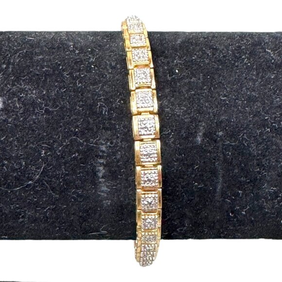 Sterling Two Tone Genuine Diamond Tennis 7" Bracelet 1/4 ct. t.w 14K Gold Plated - Picture 1 of 7
